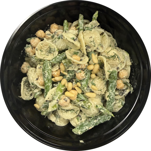 Lemon tahini and greens orecchiette bowl