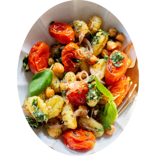 Crispy gnocchi and chickpeas with burst tomatoes