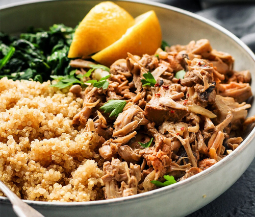 Jackfruit "Chicken" Quinoa Bowl