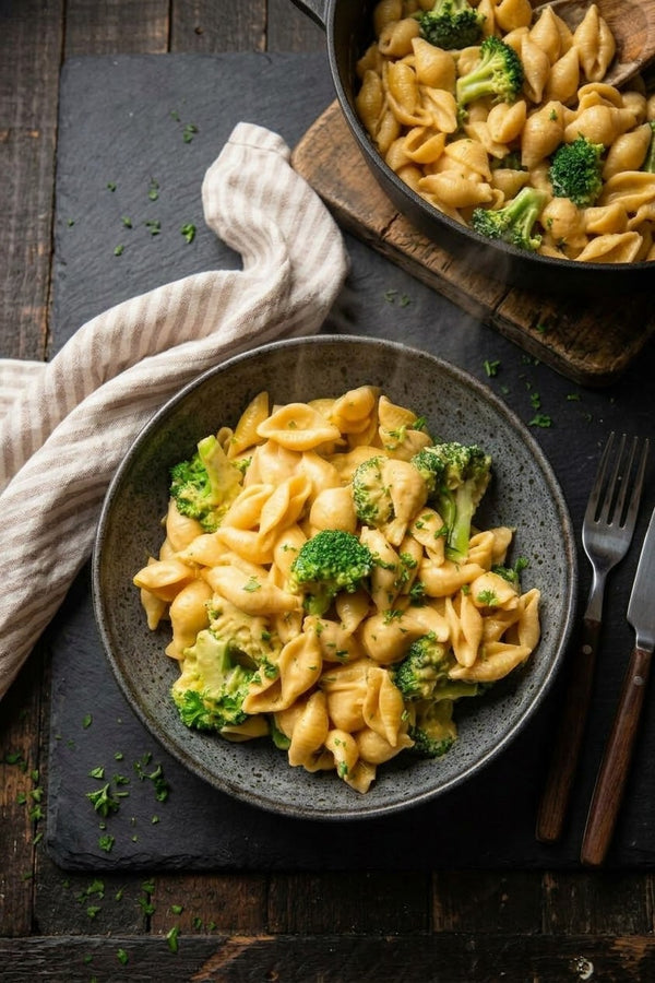 Creamy Coconut Mac & Cheese with Broccoli