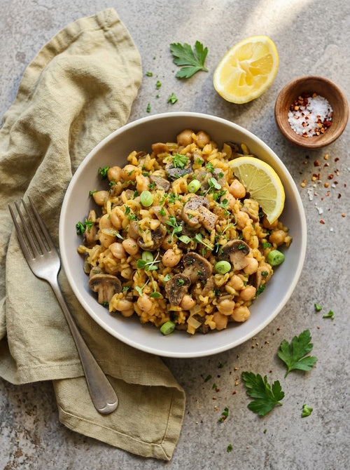 Creamy Vegan Mushroom Risotto with Chickpeas