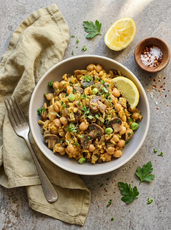 Creamy Vegan Mushroom Risotto with Chickpeas