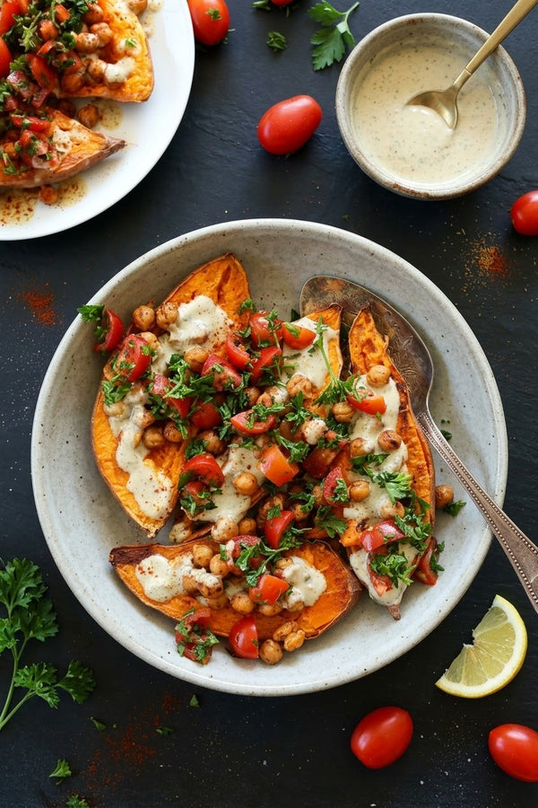 Mediterranean Baked Sweet Potatoes