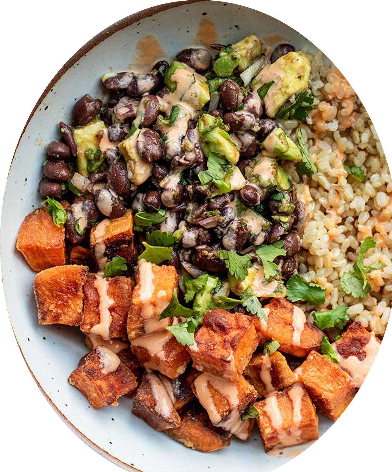 Roasted Sweet Potato & Black Bean Farro Bowl