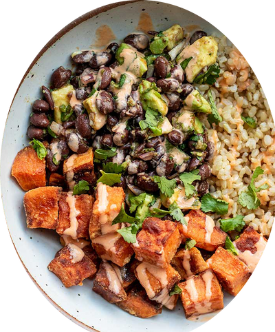 Roasted Sweet Potato & Black Bean Farro Bowl