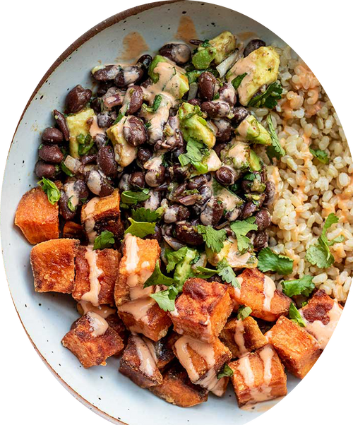 Roasted Sweet Potato & Black Bean Farro Bowl