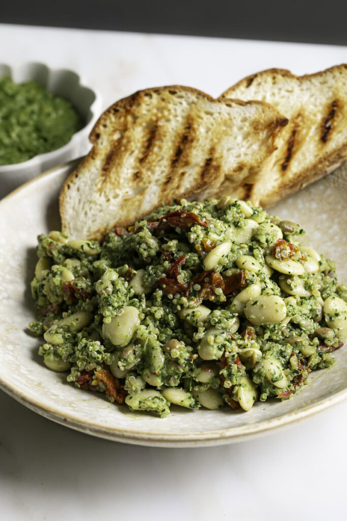 Spinach Pesto Butter Bean & Lentil Quinoa Bowl