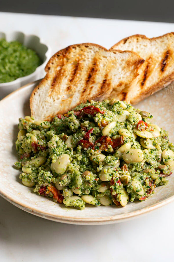 Spinach Pesto Butter Bean & Lentil Quinoa Bowl