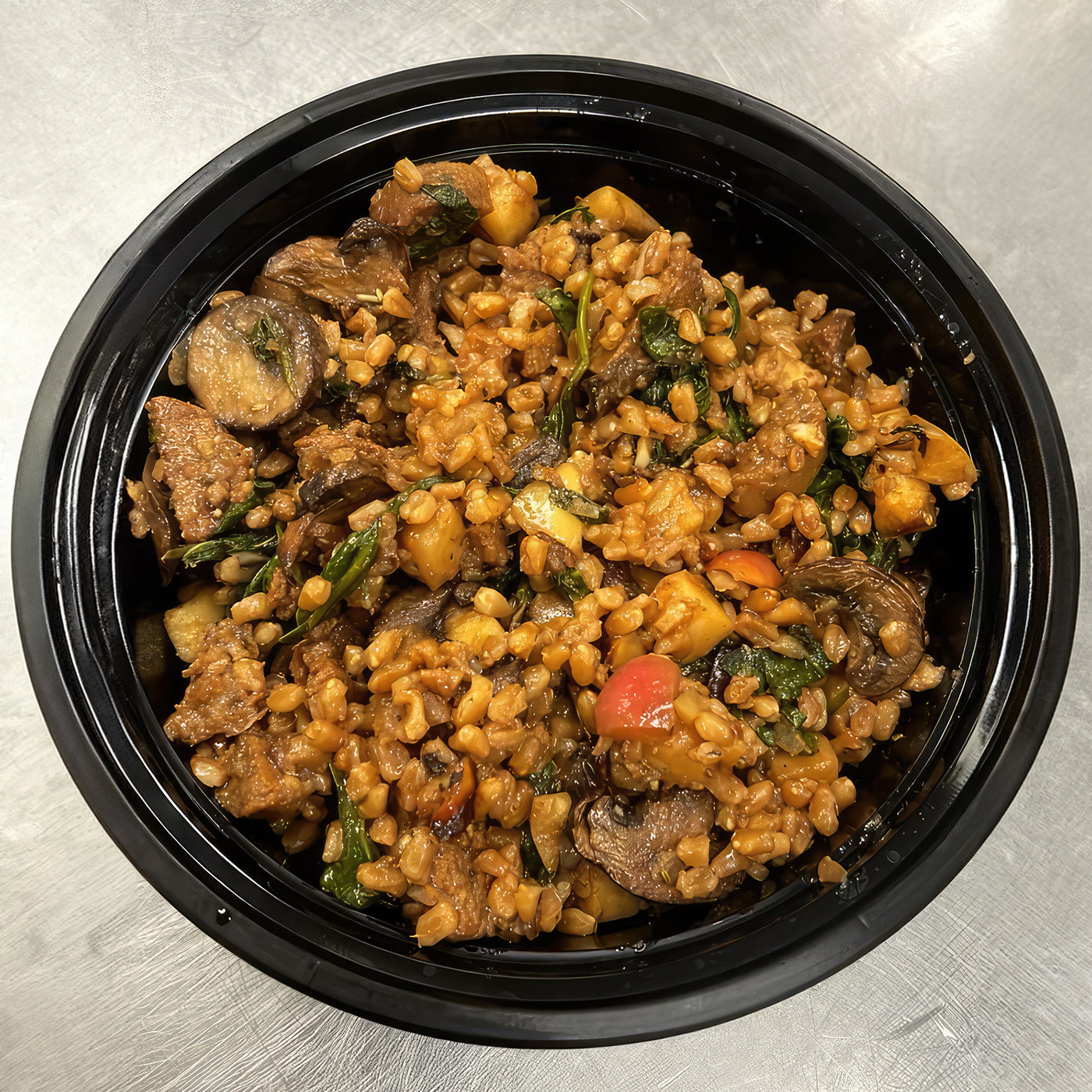 Apple-Sage Sausage Skillet with Caramelized Apples, Spinach & Farro
